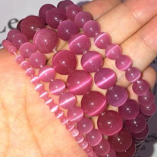 AAA Natural Stone Fuchsia Cats Eye Opal Glass Loose Spacer Flash Beads For Jewelry Making DIY Bracelet Necklace 4/6/8/10/12MM