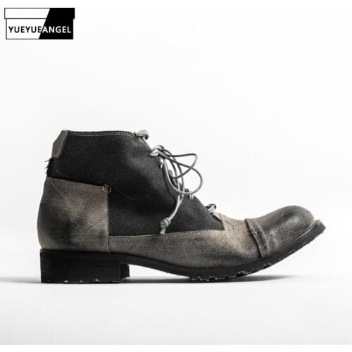 Brand Vintage Casual Cowhide Shoes Men British Style Work Safety Boots Retro High-Top Flat Sneakers Real Leather Chaussure Homme