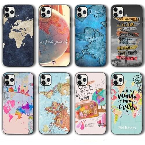 Wanderlust Map Case for iPhone 12 Pro Funda Case for iPhone 11 12 Pro XR XS Max mini 7 X 8 6 6S Plus 5 5S SE 2020 Black Silicone