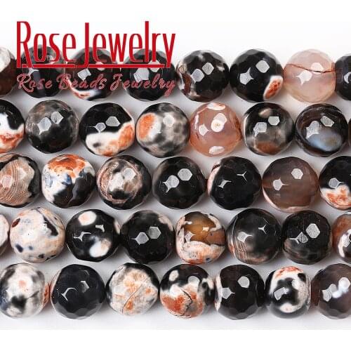 Faceted Orange Fire Agates Natural Stone Beads Round Loose Spacer Bead For Jewelry Making DIY Bracelet 15'Strand 6/8/10/12 mm