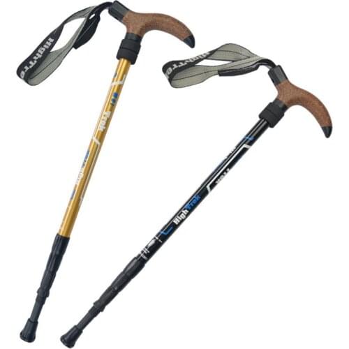 Bent T-handle Short Portable 4-Section Cork 7075 Aluminum Alloy Ultra-light Adjustable Cane Trekking Pole Camping Hiking Stick