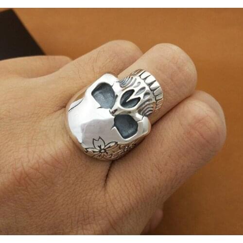 100% 925 Silver Flower Skull Ring Real Sterling Silver Skeleton Ring PUNK Jewelry Man Ring