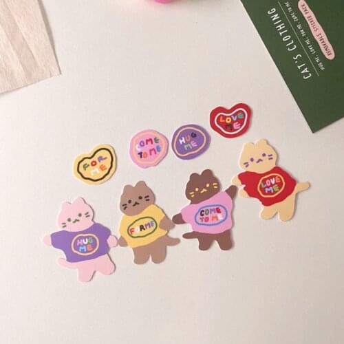 Korean Ins Kawaii Dress Kitten Tulip English Stickers DIY Scrapbook Ipad Mobilephone Stationery Decorative Stickers