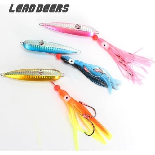 Leaddeers Metal Jigging Lures Rubber Jig Slider Snapper Sea Bream Jig Head Ocean Boat Fishing Lures Sea 4pcs 100g 120g 150g 200g