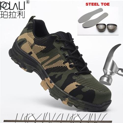 Work Boots Construction Mens Outdoor Steel Toe Cap Shoes Men Camouflage Puncture Proof High Quality Safety Shoes Plus Size