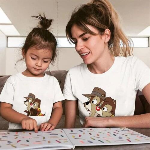 2021 New Fashion Family Look Clothes Chip And Dale Disney Cartoon Printed Mother Fahter Kids Tshirts Unisex Family Matching Tees