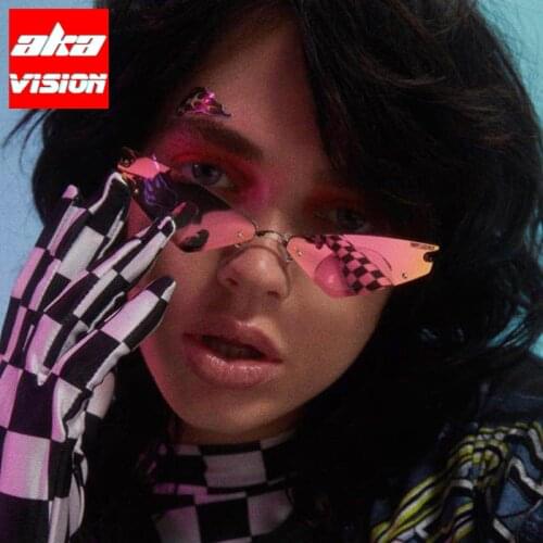 AKA VISION Rimless Sunglasses Women High Quality Small Eyeglasses Women/Men Triangle Cat Eye Glasses Women Mirror Gafas De Sol