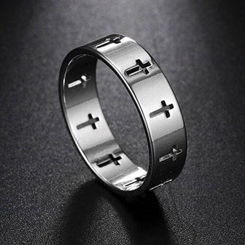 Stainless Steel Couple Rings Women Men Hollow Cross Personality Punk Finger Ring Engagement Wedding Party Jewelry Gift