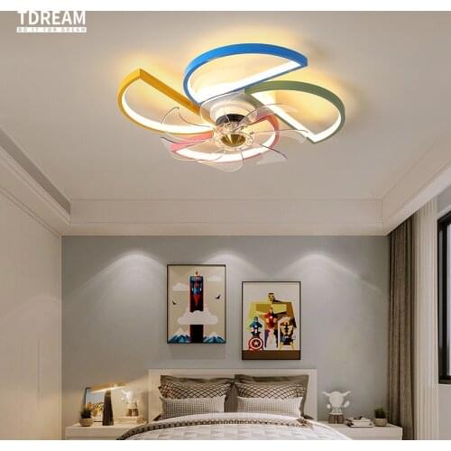 Nordic Simple Childrens Room Ceiling Fan Lamp Restaurant Bedroom Cartoon Electric Fan Ceiling Lamp