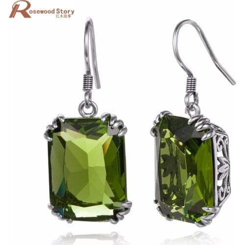 Women Ethnic Vintage Long Earrings Handmade Olive Created Peridot Austrian Crystal Earrings 925 Sterling Silver Luxury Brand New