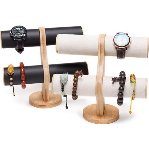2Layer Bamboo Jewelry Display Watch Bracelet Storage Displays Bangle Display Stand Vintage T-Bar Jewelry Organizer