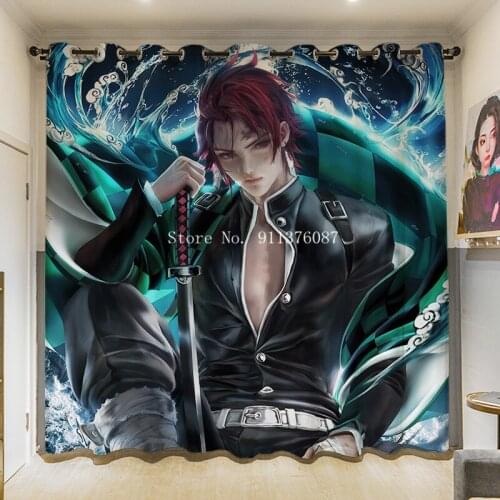 Devils Blade Anime Curtains for Window Home Decor Cartoon Demon Slayer Kids Bedroom Living Room Modern Custom Printed Curtain