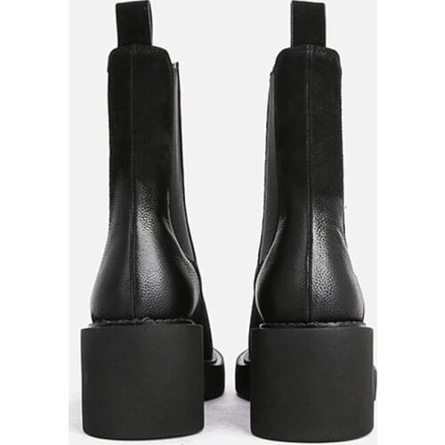 MUMANI Woman‘s Chelsea Boots Square Heel Genuine Leather Black Slip On Modern Boots Martin Boots High Heel Platform ANKLE Boots