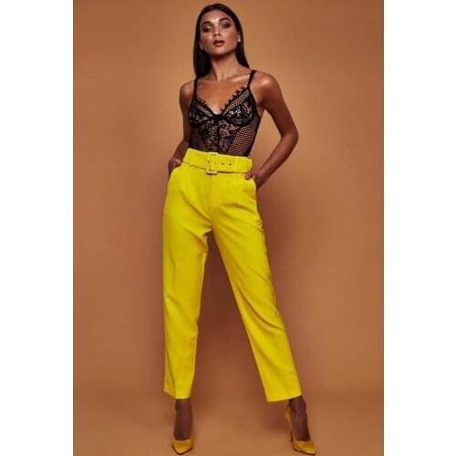 2021 Women Spring Trousers High Waisted Pant Tie Belt Fit Skinny Pants Fashion Office Lady Elegant Casual Famale Stright Pants