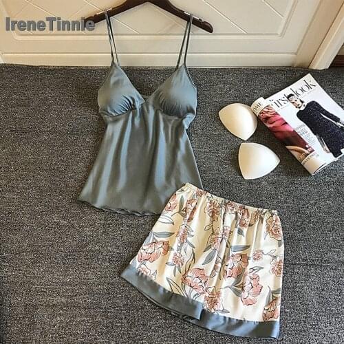 IRREN TINNIE Silk Pajamas For Women Floral Womens Pajama Set Pyjamas Women Satin Sleepwear V-Neck Thin Pijama Mujer 2 Piece Sets