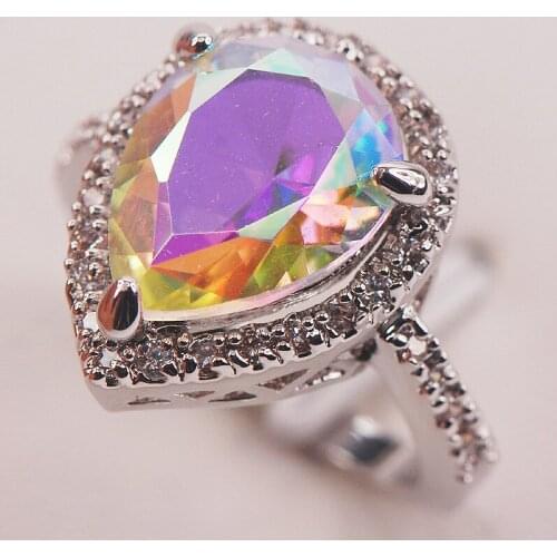 Rainbow Mystic Crystal Zircon Fashion 925 Sterling Silver Woman Ring Size 6 7 8 9 10 F602