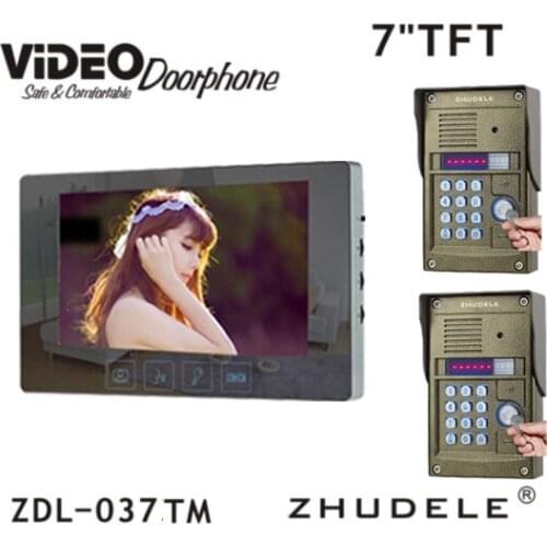 ZHUDELE Home Video Door Phone with 7" Touch Key LCD Monitor and 700 TVL HD IR Camera , Password and ID Card Unlock function 2V1