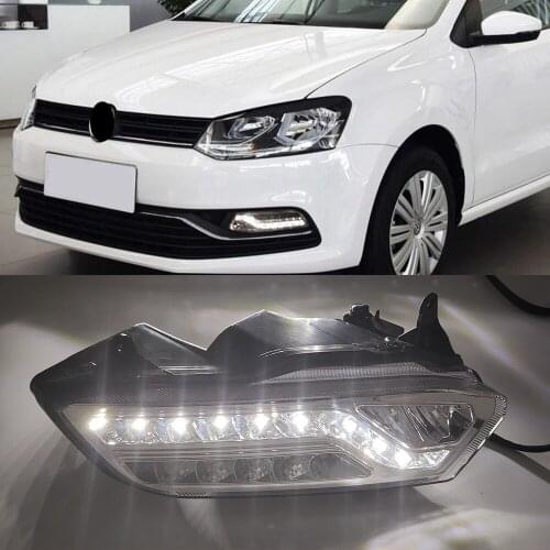 1Pair Car LED Daytime Running Light Yellow Turn signal DRL Fog lamp Foglight For VW Volkswagen Polo 2014 2015 2016 2017