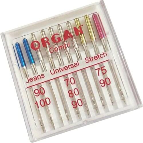 10pcs Organ Home Sewing Machine Needles for Jeans Universal & Stretch Combi Pack