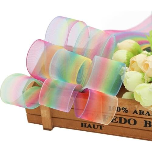 10 yards/lot Rainbow Sequin chiffon organza Ribbon DIY Handmade Materials Wedding party Gift Wrap supplies