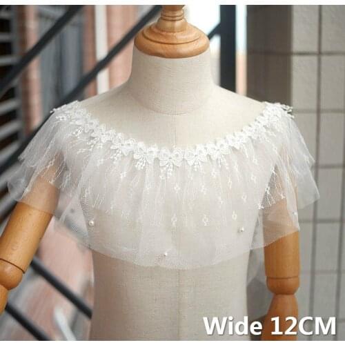 12CM Wide White Double Layers Tulle Mesh Beads 3D Pleated Embroidery Lace Fringe Ruffle Trim Wedding Dress Curtains Sewing Decor