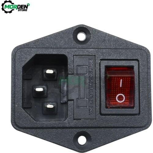 250V 10A Electrical AC Power Socket 3-Pin Red LED 250V Rocker Switch 10A Fuse Holder Male Inlet Connector Socket