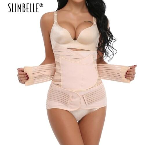 Womens 3 in 1 Postpartum Support Recovery Belly Wrap Waist Pelvis Belt Body Shaper Postnatal Shapewear Waist Cinchers