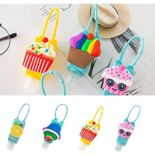 5Pcs 30ml Refillable Empty Bottle with Colorful Cartoon Fruits Silicone Cover Portable Hand Sanitizer Container Holder Dispenser