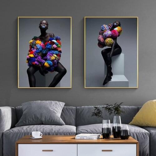 Africa Women in Colored Balls Canvas Painting Nude Black Girls Posters and Prints Wall Art Picture for Living Room Home Decor