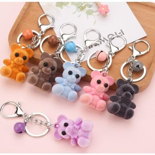 Cartoon Bear Doll Keychain Cute Flocking Doll Keyring Pendant for Women Men Bag Car Pendant Key fob Accessories Gifts