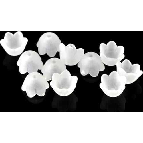 50Pcs End Spacer Beads Caps Acrylic Frosted Flower White Jewelry DIY Findingis 10x9mm