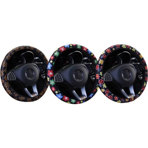 Car Steering Wheel Cover Flower Printing Anti-Skid Car Shape Elastic Steering Cover Universal Interior Accessories