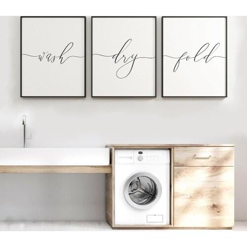 Laundry Room Decor Wash Dry Fold Laundry Sign Quote Prints Black White Wall Pictures Canvas Painting Nordic Decoration Poster