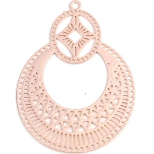 DoreenBeads Fashion Copper Filigree Stamping Pendants Rose Gold Oval Hollow Charms Jewelry DIY Findings 3.2cm x 2.4cm, 10 PCs