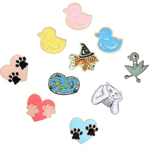 Lovely duck duck cat fish pond Enamel Brooch Pink blue yellow duck childhood memories Lapel Pin Cartoon animal badge gift