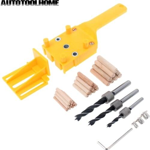 Woodworking Dowel Jig Set 30Pcs Wood Dowel Pins with 6 8 10mm Drill Bits Drill Guide Kit for Joinery Doweling Jig Hole Saw Tools