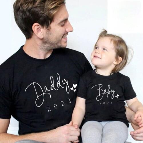 Family Matching outfits T-shirt New Year 2021 Daddy mommy love daughte baby boy clothes family look Father Mother Cotton T-shirt