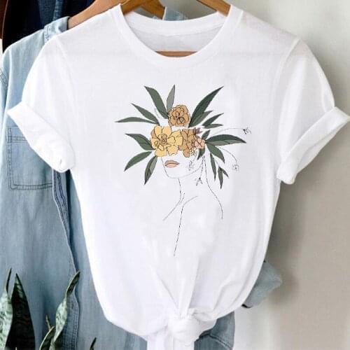 T-shirts Women Elegant Fashion Mujer Camisetas Floral Flower Ladies Clothes Stylish Tshirt Top Lady Print Girl Tee T-Shirt