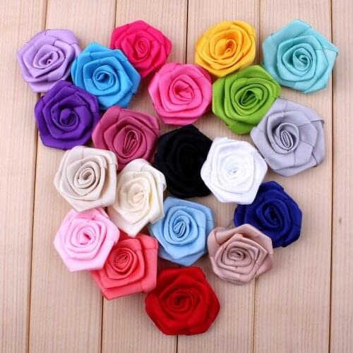 200pcs/lot 1.6" 20 Colors Newborn Excellent Quality Artificial Chic Rolled Fabric Flowers For Baby Girls Headbands Accessories