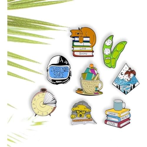 K brooch book coffee cup motorcycle helmet puppy clock lazy puppy sun moon star flying dragon fun badge backpack cloth lapel pin