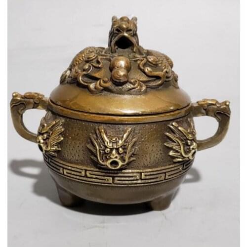 China brass nine dragon furnace Incense burner crafts statue
