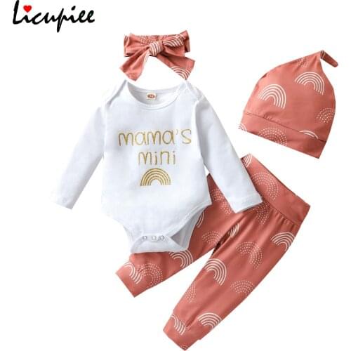 0-24 Months Letter Baby Boys Baby Clothes Set Letter Print Long Sleeve Romper+rainbow Print Trousers+headband+pointed Hat