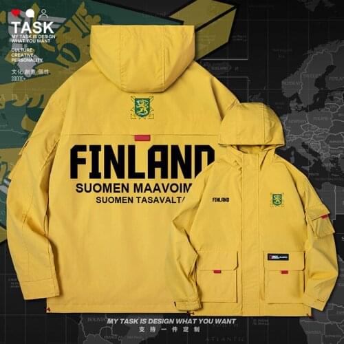 Finland Finnish Finn FIN men jacket hooded Land Force logo army fan trench coat men Tactical long sleeve casual autumn clothes
