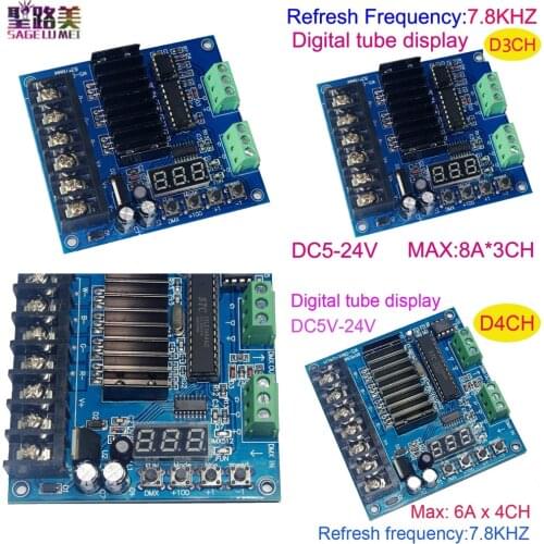 WS-DMX-D3CH/D4CH RGB LED Controller 3CH 4CH DC5V-24V 24A DMX512 Decoder Dimmer Drive for LED Strip lights lamp Constant voltage