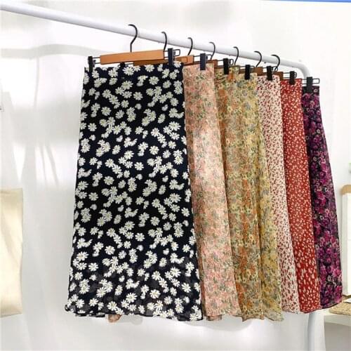 Summer Floral Skirt Chic 2021 New High Waist Daisy Printed Chiffon Casual Skirts