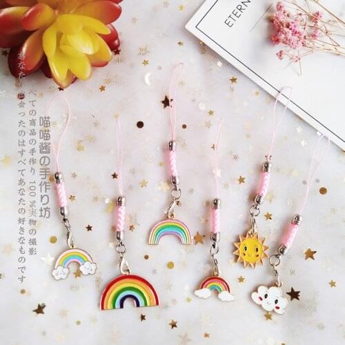 Cute Korean Rainbow Cloud Decor Strap Lanyards for iPhone/Samsung Kawaii Keys Mobile Phone Strap Hanging Rope Smartphone Charm