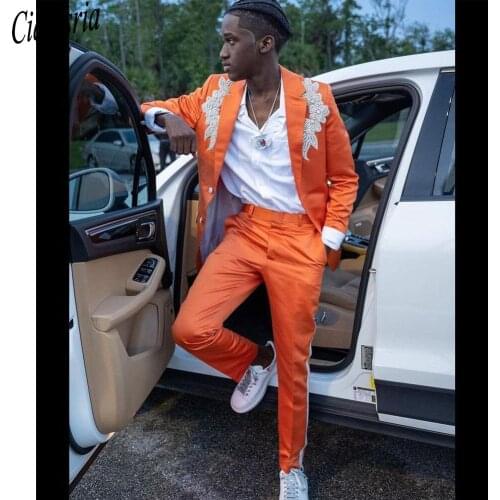 White Appliques Mens Tuxedo High Quality Plus Size Wedding Blazer Suits Formal Prom Party Pants Coat Jacket 2 Pieces