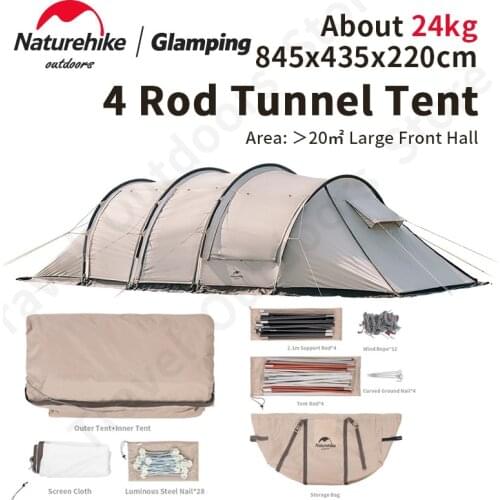 Naturehike CLOUD BOAT 4 Rods Tunnel Tent 20㎡ Lobby 150D Windproof Rainproof Tunnel Tent With Screen Camp Outdoor Cinema Tent