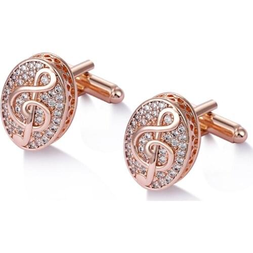 WEIMANJINGDIAN Brand New Arrival Rose Gold Filled Cubic Zirconia CZ Crystal Musical Note Cuff Links for Men