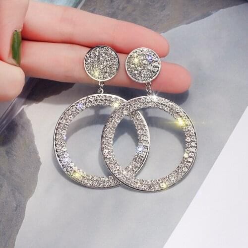 New Fashion Round Diamond Earrings Accessories Temperament Geometry Shining Water Drop Crystal Jewelry Earring Jewelry Gift